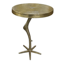 19 Inch Side End Table, Antique Brass Aluminum Cast, Round Top with Handcrafted Textured Crane Leg Stem - UPT-295603