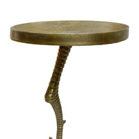 19 Inch Side End Table, Antique Brass Aluminum Cast, Round Top with Handcrafted Textured Bird Leg Stem - UPT-295603