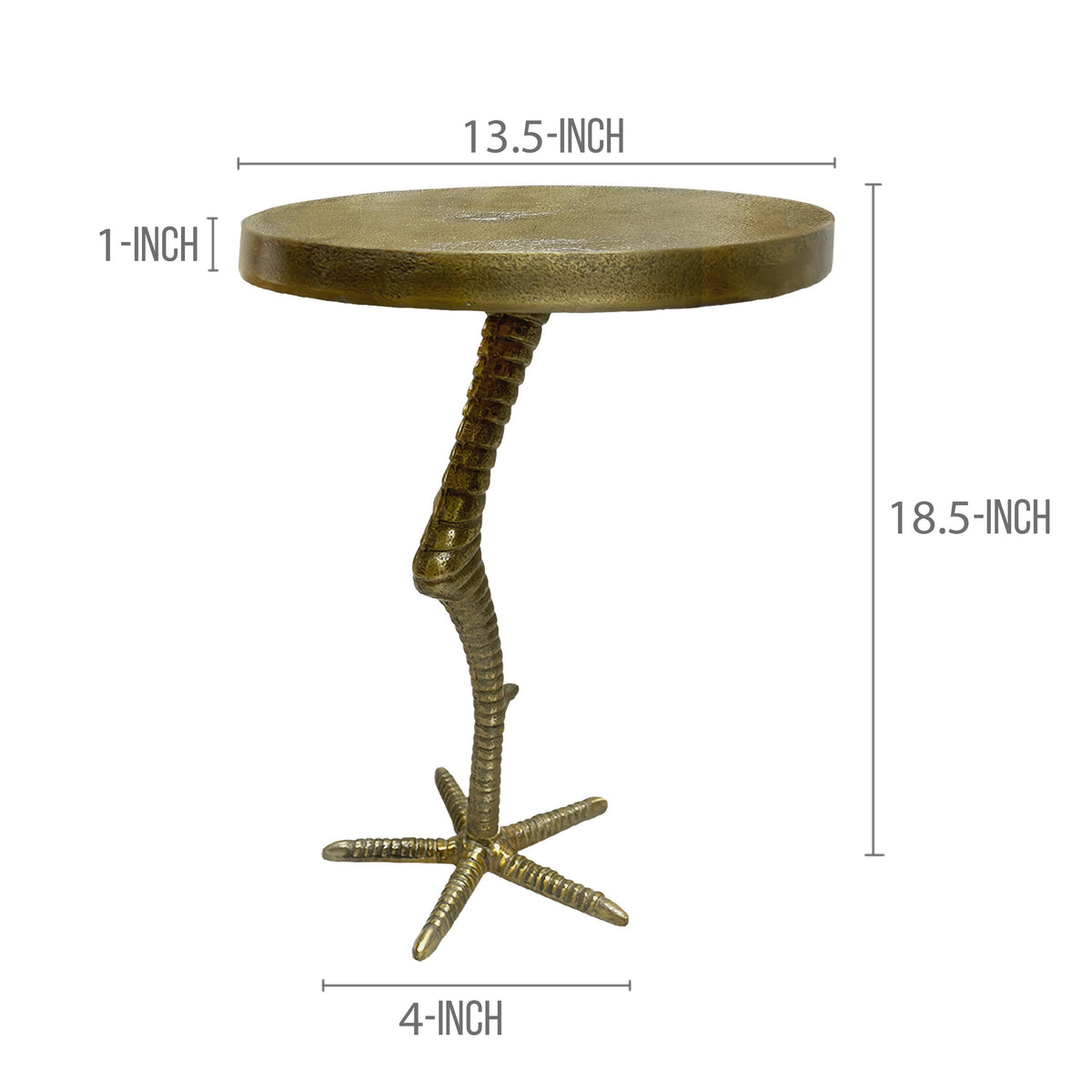 19 Inch Side End Table, Antique Brass Aluminum Cast, Round Top with Handcrafted Textured Crane Leg Stem - UPT-295603