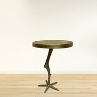 19 Inch Side End Table, Antique Brass Aluminum Cast, Round Top with Handcrafted Textured Crane Leg Stem - UPT-295603