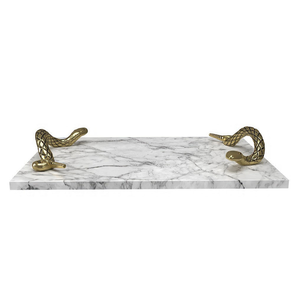 Mamba White Marble Cheese Board with Brass Snake Handles Ã¢â‚¬â€œ Luxury Entertaining