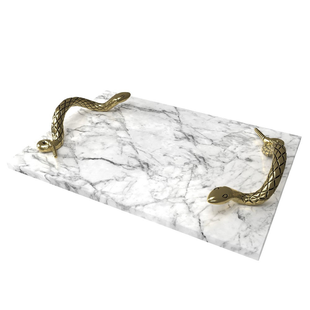 Mamba White Marble Cheese Board with Brass Snake Handles Ã¢â‚¬â€œ Luxury Entertaining