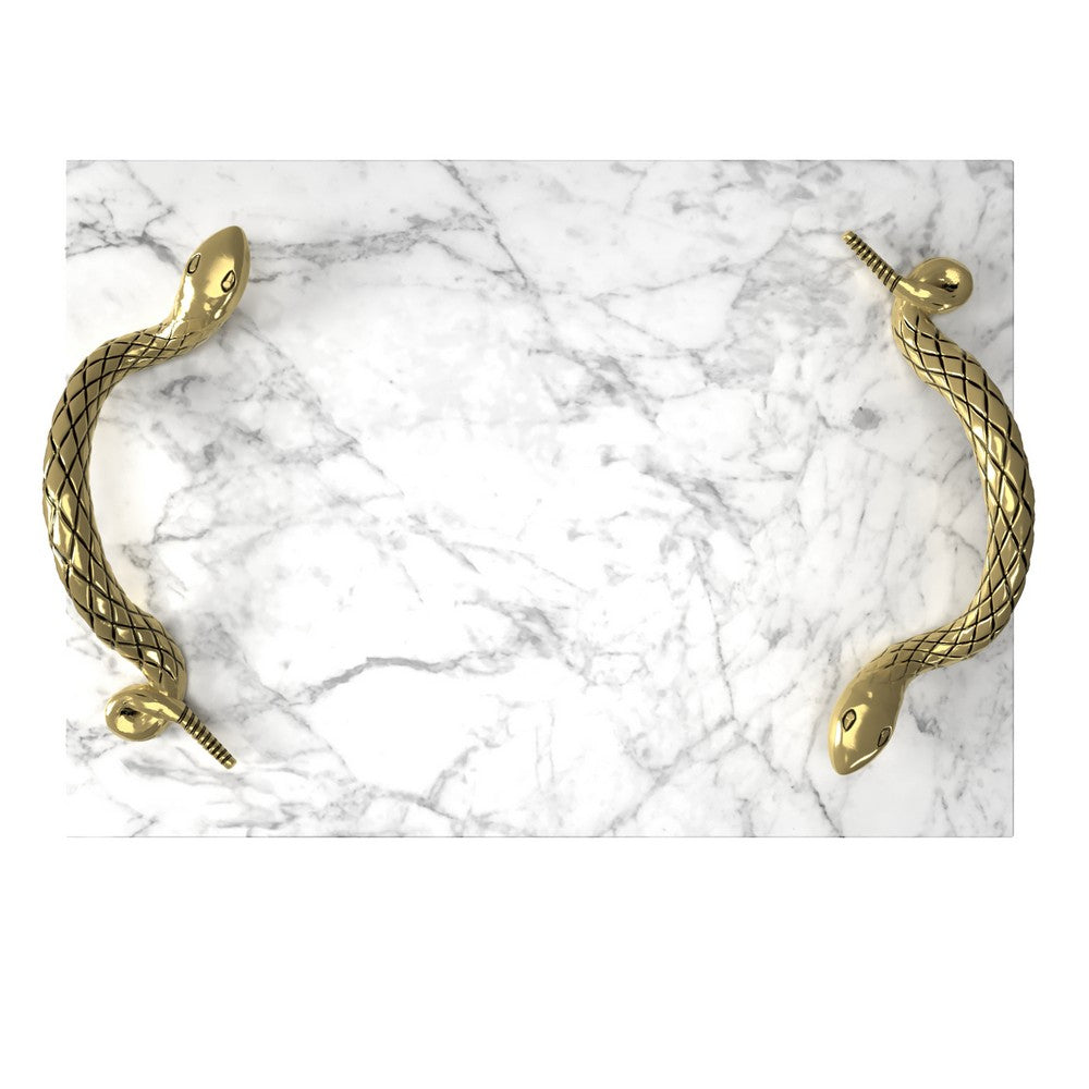 Mamba White Marble Cheese Board with Brass Snake Handles Ã¢â‚¬â€œ Luxury Entertaining