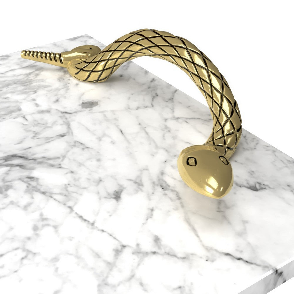 Mamba White Marble Cheese Board with Brass Snake Handles Ã¢â‚¬â€œ Luxury Entertaining