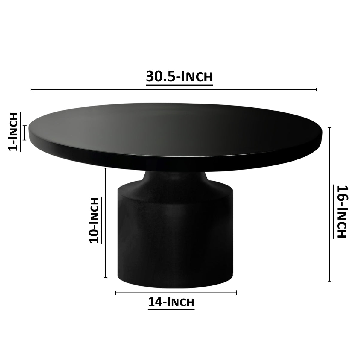 Zoe 30 Inch Round Coffee Table with Pedestal Base, Sleek Modern Silhouette, Matte Black Powder Coated Metal- UPT-295605