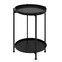 Vica 15 Inch Modern Side End Table, Metal Round Tray Top, Foldable Legs, Black- UPT-295808