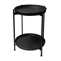 Vica 15 Inch Modern Side End Table, Metal Round Tray Top, Foldable Legs, Black- UPT-295808