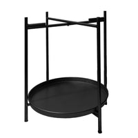 Vica 15 Inch Modern Side End Table, Metal Round Tray Top, Foldable Legs, Black- UPT-295808