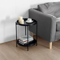 Vica 15 Inch Modern Side End Table, Metal Round Tray Top, Foldable Legs, Black- UPT-295808