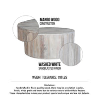 36 Inch Coffee Table, Handcrafted Drum Shape, Sandblasted Washed White Mango Wood - UPT-296150