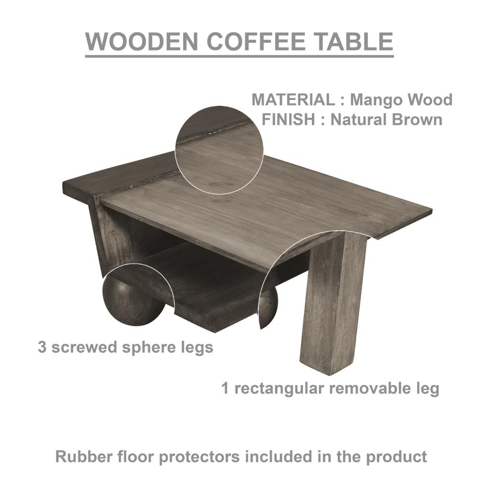 34 Inch Coffee Table, Handcrafted Natural Brown Mango Wood, Modern Contemporary Design Base - UPT-296151