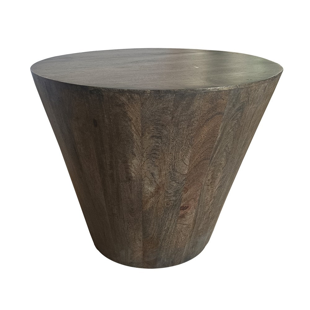 24 Inch Side End Table, Round Drum Shape, Handcrafted Distressed Gray Mango Wood - UPT-296152