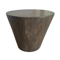 24 Inch Side End Table, Round Drum Shape, Handcrafted Distressed Gray Mango Wood - UPT-296152