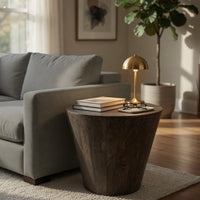 24 Inch Side End Table, Round Drum Shape, Handcrafted Distressed Gray Mango Wood - UPT-296152
