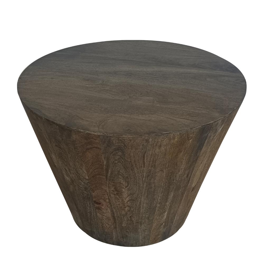 24 Inch Side End Table, Round Drum Shape, Handcrafted Distressed Gray Mango Wood - UPT-296152