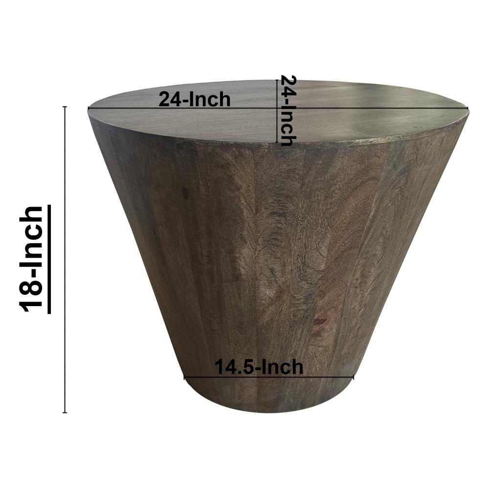 24 Inch Side End Table, Round Drum Shape, Handcrafted Distressed Gray Mango Wood - UPT-296152