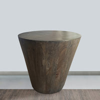 24 Inch Side End Table, Round Drum Shape, Handcrafted Distressed Gray Mango Wood - UPT-296152