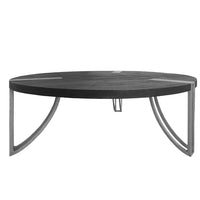35 Inch Round Coffee Table, Sandblasted Matte Black Mango Wood Top, Curved Aluminum Legs, Antique Silver - UPT-296153