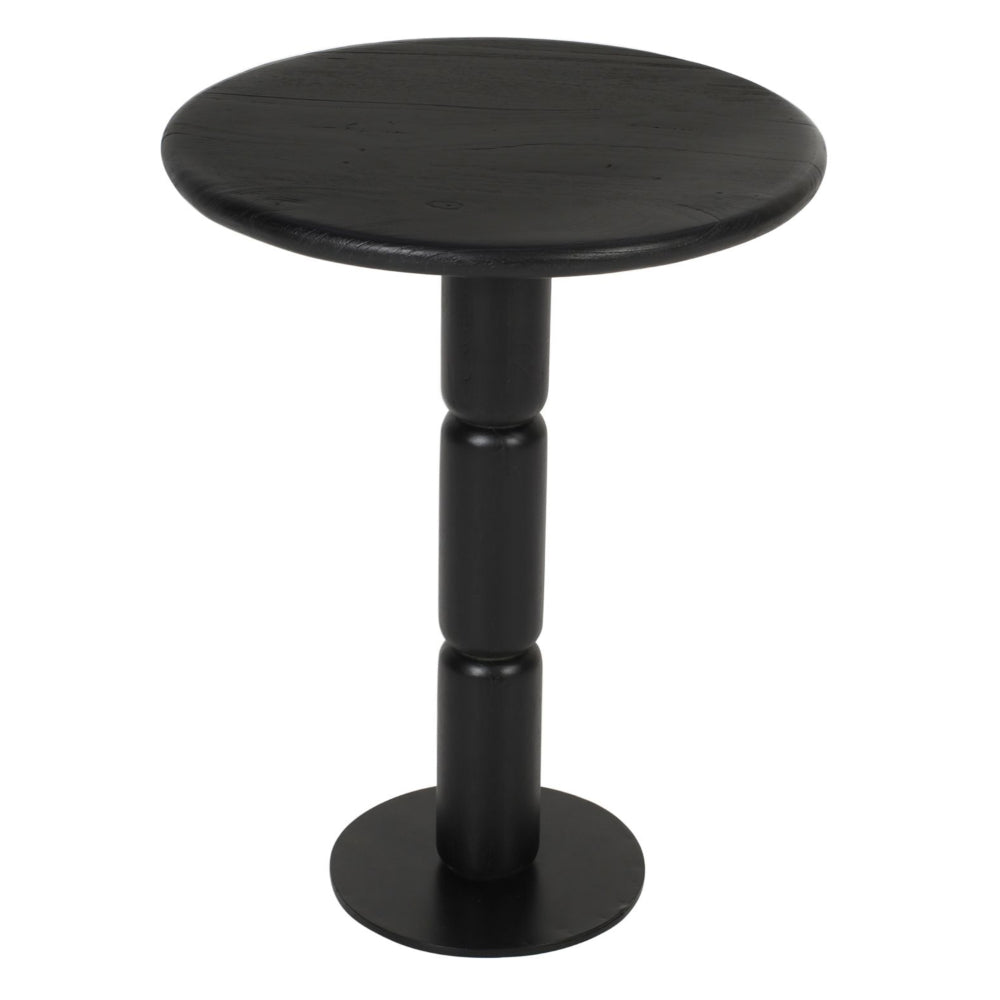 24 Inch Side End Table, Round Top with Turned Pedestal Base, Handcrafted Sandblasted Matte Black - UPT-296154