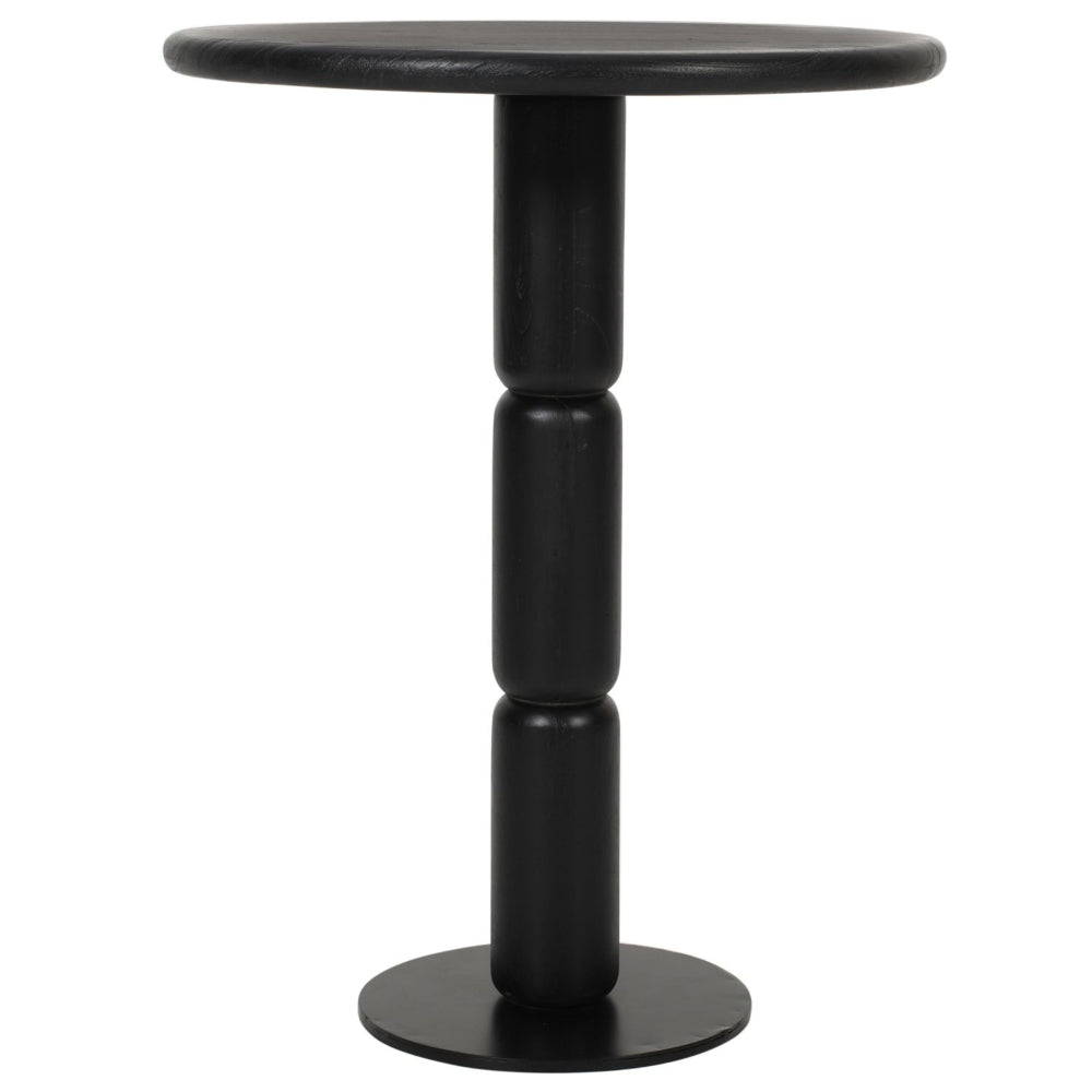 24 Inch Side End Table, Round Top with Turned Pedestal Base, Handcrafted Sandblasted Matte Black - UPT-296154