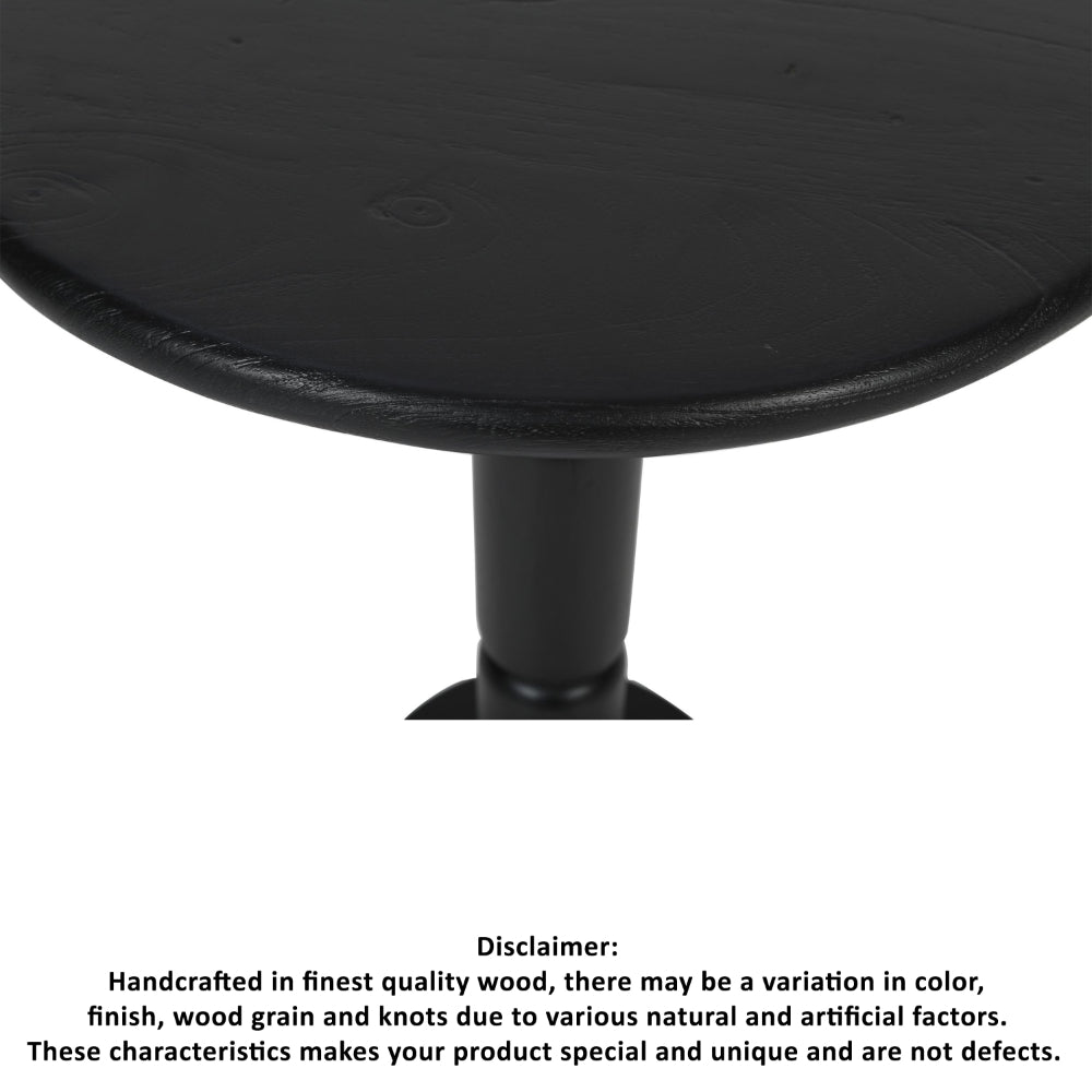 24 Inch Side End Table, Round Top with Turned Pedestal Base, Handcrafted Sandblasted Matte Black - UPT-296154