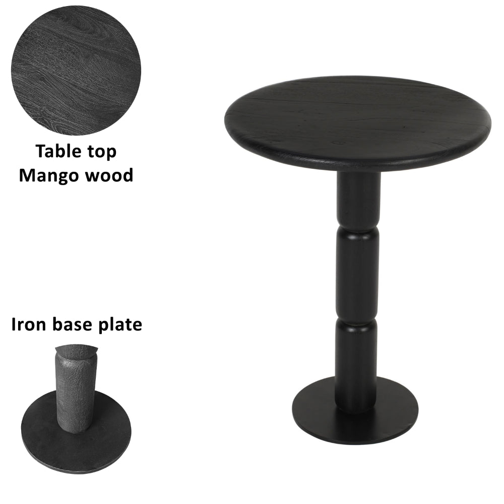 24 Inch Side End Table, Round Top with Turned Pedestal Base, Handcrafted Sandblasted Matte Black - UPT-296154