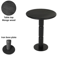 24 Inch Side End Table, Round Top with Turned Pedestal Base, Handcrafted Sandblasted Matte Black - UPT-296154