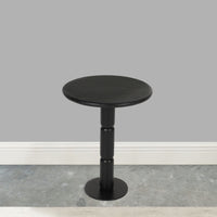 24 Inch Side End Table, Round Top with Turned Pedestal Base, Handcrafted Sandblasted Matte Black - UPT-296154