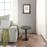 24 Inch Side End Table, Round Top with Turned Pedestal Base, Handcrafted Sandblasted Matte Black - UPT-296154