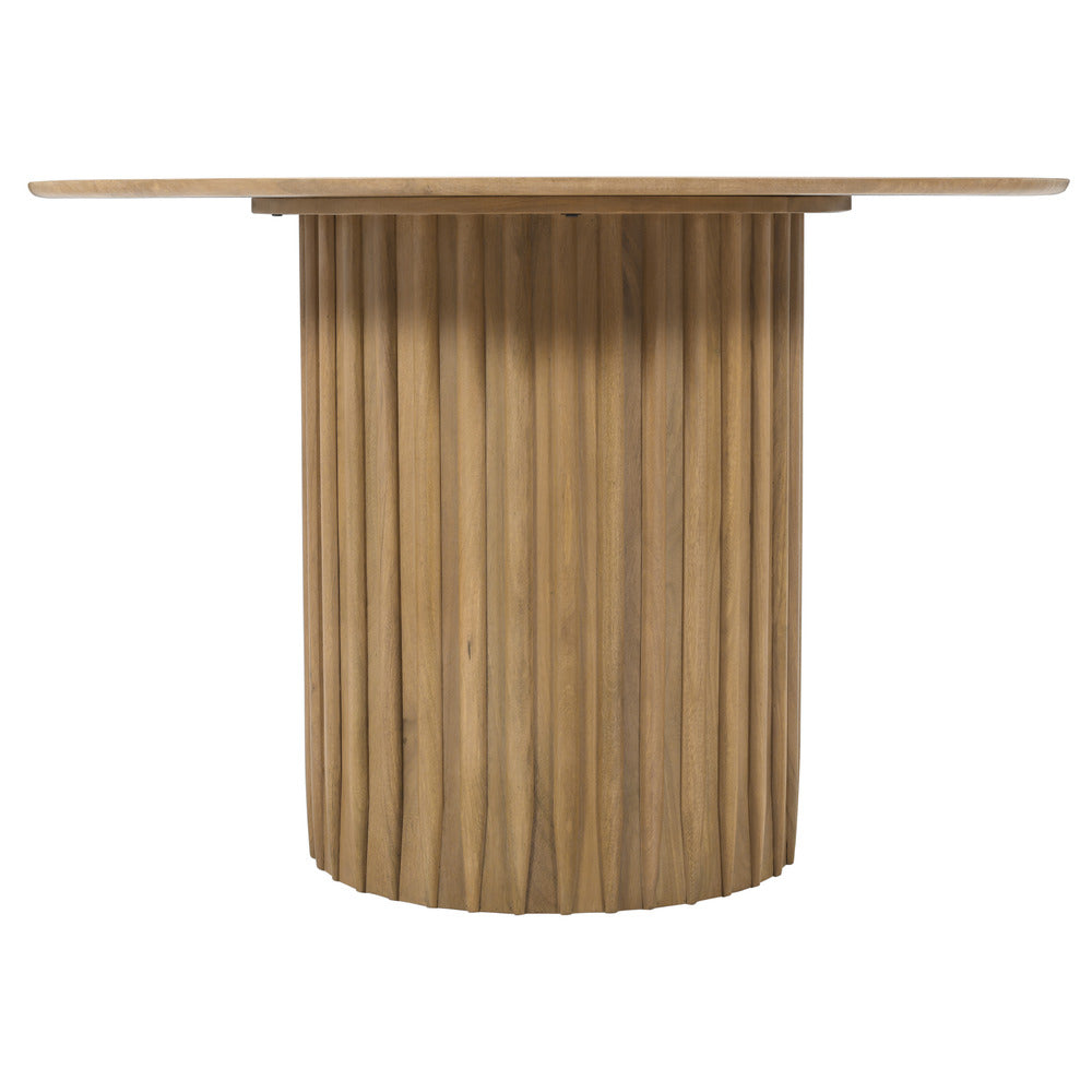 Sejo Dining Table, 45 Inch Round Top with Fluted Padestal Base, Natural Brown Mango Wood - UPT-296156