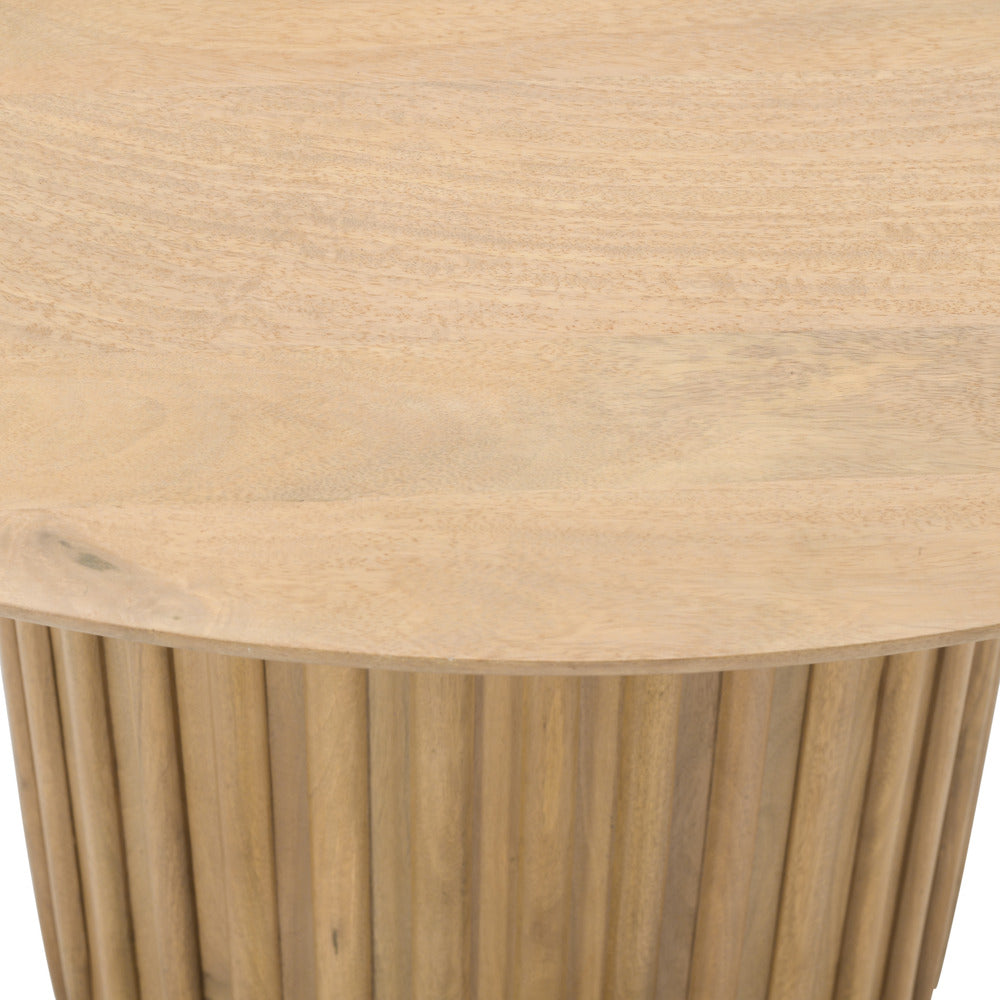 Sejo Dining Table, 45 Inch Round Top with Fluted Padestal Base, Natural Brown Mango Wood - UPT-296156