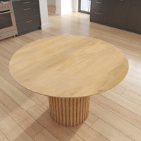 Sejo Dining Table, 45 Inch Round Top with Fluted Padestal Base, Natural Brown Mango Wood - UPT-296156