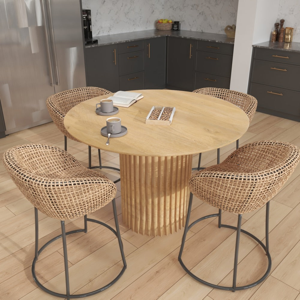 Sejo Dining Table, 45 Inch Round Top with Fluted Padestal Base, Natural Brown Mango Wood - UPT-296156