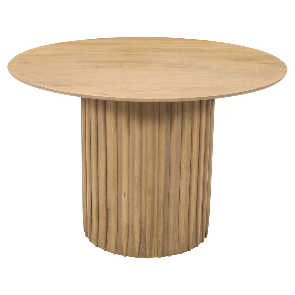 Sejo Dining Table, 45 Inch Round Top with Fluted Padestal Base, Natural Brown Mango Wood - UPT-296156