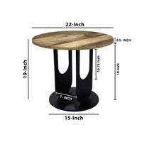 22 Inch Side End Table, Round Natural Mango Wood Top,  Black Iron U Shaped Legs - UPT-297048