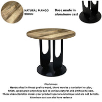 22 Inch Side End Table, Round Natural Mango Wood Top,  Black Iron U Shaped Legs - UPT-297048