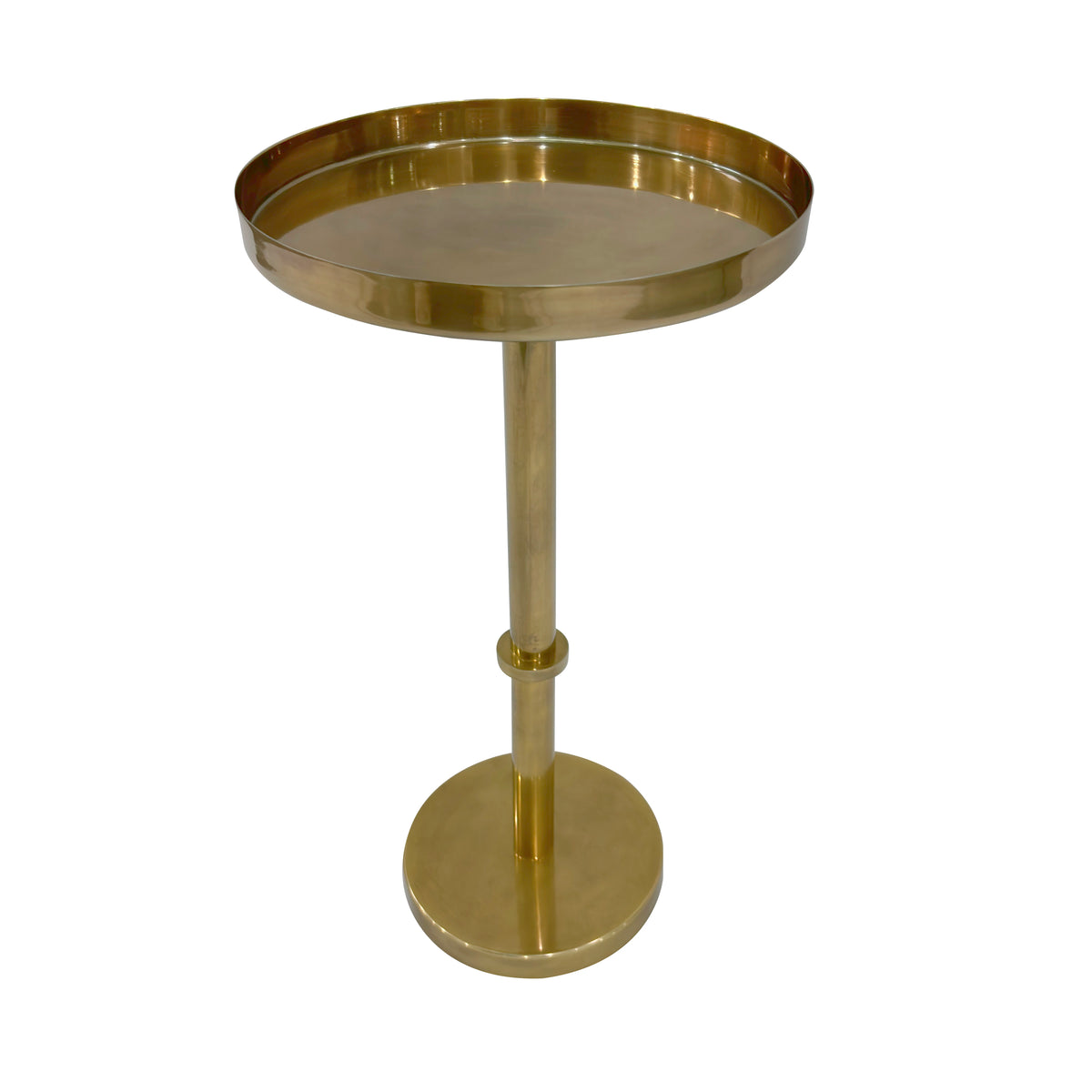 Ara 12 Inch Side End Table, Vintage Sleek Pillar Base, Round Tray Top, Oxidized Antique Brass - UPT-297049