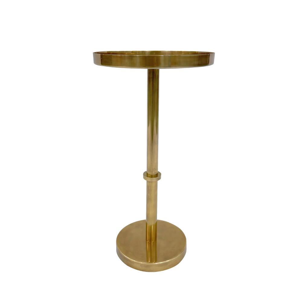 Ara 12 Inch Side End Table, Vintage Sleek Pillar Base, Round Tray Top, Oxidized Antique Brass - UPT-297049