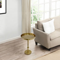 Ara 22 Inch Side End Table, Vintage Sleek Pillar Base, Round Tray Top, Oxidized Antique Brass - UPT-297049