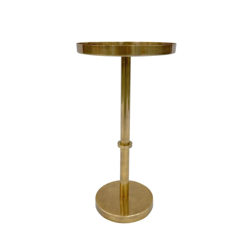 Ara 22 Inch Side End Table, Vintage Sleek Pillar Base, Round Tray Top, Oxidized Antique Brass - UPT-297049