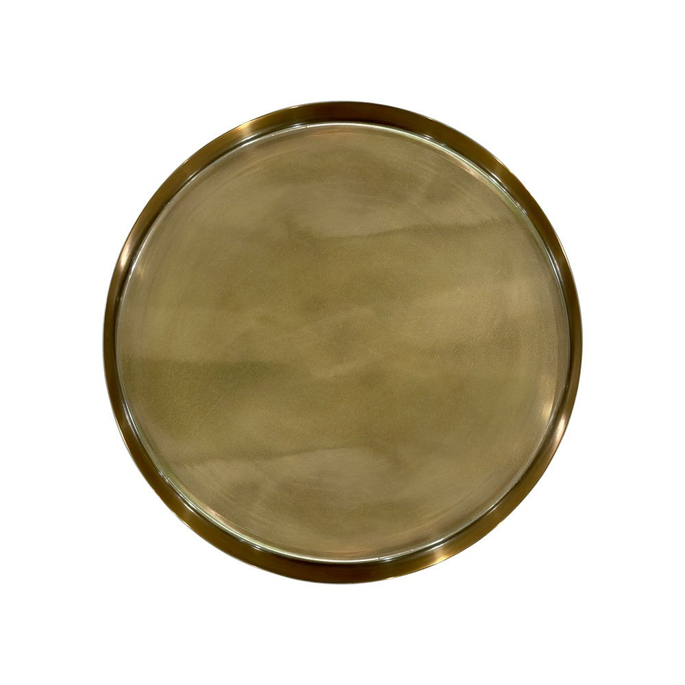 Ara 22 Inch Side End Table, Vintage Sleek Pillar Base, Round Tray Top, Oxidized Antique Brass - UPT-297049