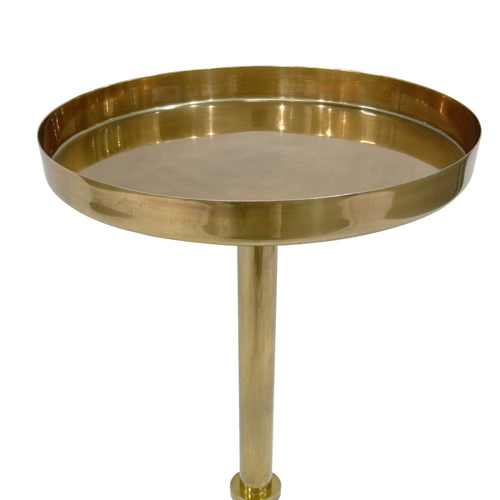 Ara 22 Inch Side End Table, Vintage Sleek Pillar Base, Round Tray Top, Oxidized Antique Brass - UPT-297049