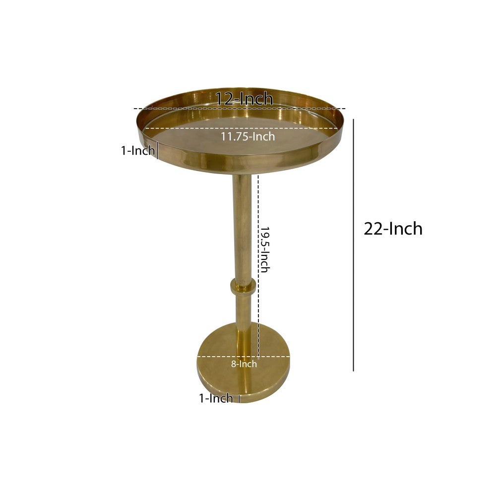 Ara 22 Inch Side End Table, Vintage Sleek Pillar Base, Round Tray Top, Oxidized Antique Brass - UPT-297049
