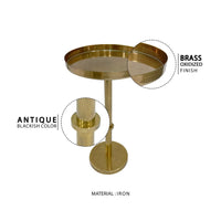 Ara 22 Inch Side End Table, Vintage Sleek Pillar Base, Round Tray Top, Oxidized Antique Brass - UPT-297049