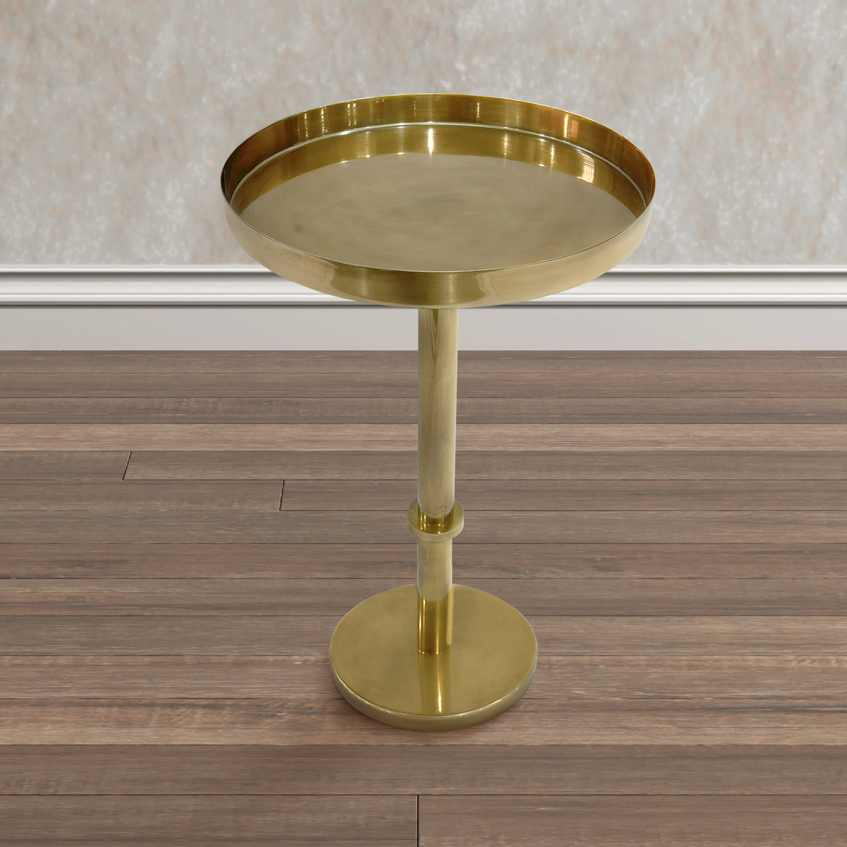 Ara 12 Inch Side End Table, Vintage Sleek Pillar Base, Round Tray Top, Oxidized Antique Brass - UPT-297049