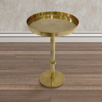 Ara 22 Inch Side End Table, Vintage Sleek Pillar Base, Round Tray Top, Oxidized Antique Brass - UPT-297049