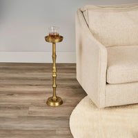 26 Inch Side End Drink Table, Turned Pedestal Metal Base, Round Top, Oxidized Brass - UPT-297050