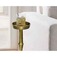 6 Inch Drink Side Table, Turned Pedestal Metal Base, Round Top, Oxidized Brass - UPT-297050