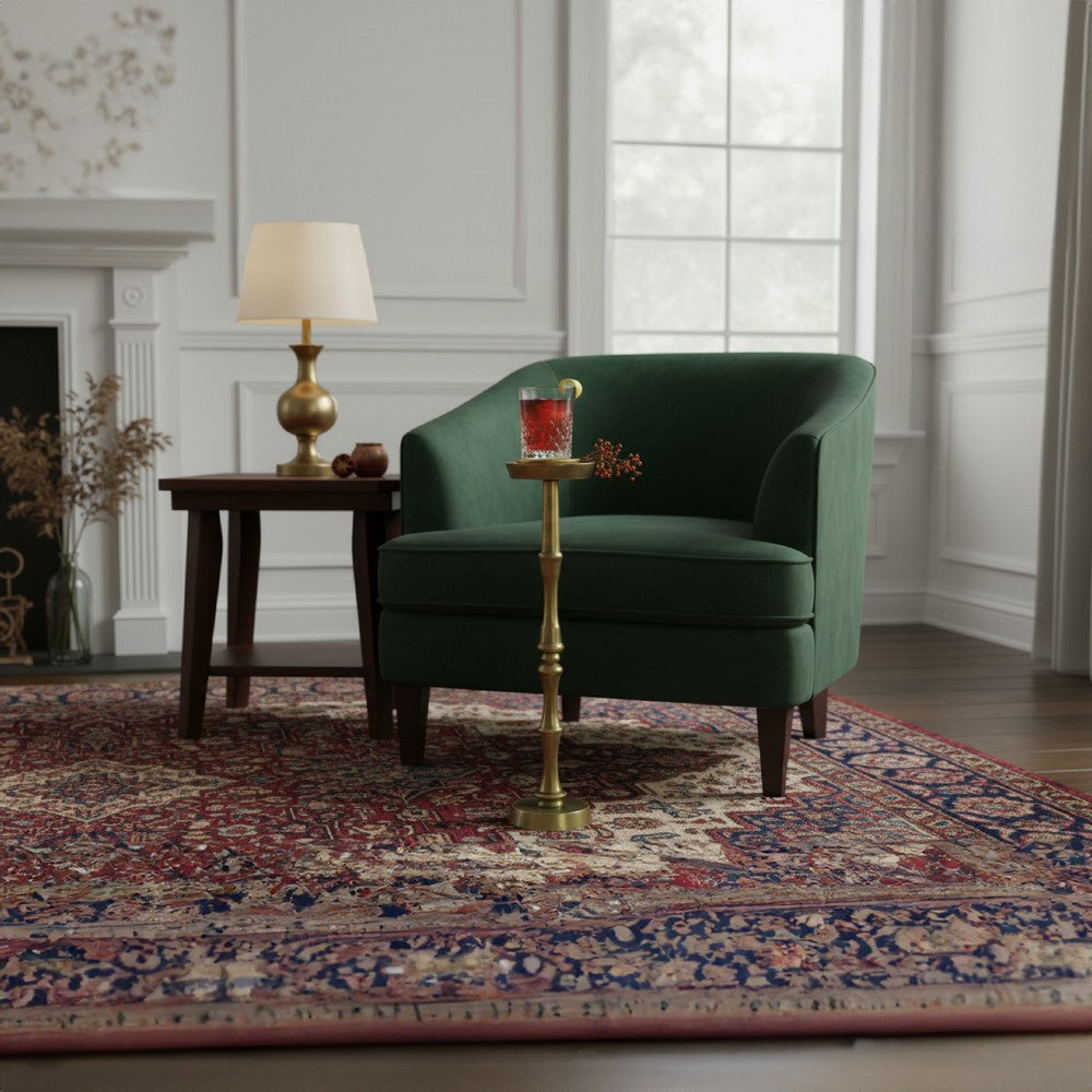 26 Inch Side End Drink Table, Turned Pedestal Metal Base, Round Top, Oxidized Brass - UPT-297050