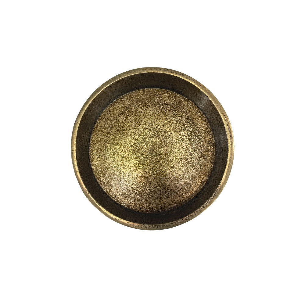 26 Inch Side End Drink Table, Turned Pedestal Metal Base, Round Top, Oxidized Brass - UPT-297050